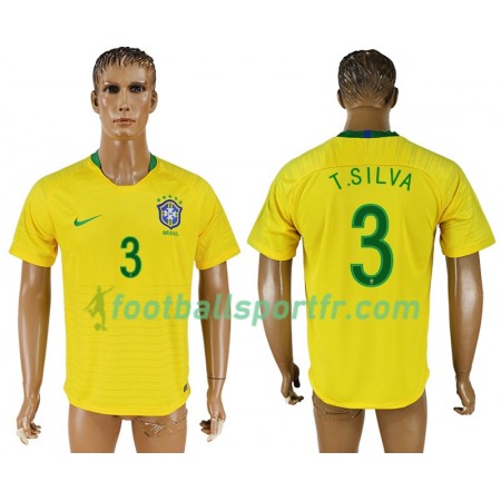 Tenue Brésil Thiago Silva 14 Domicile Coupe du monde 2018 Maillot de Foot